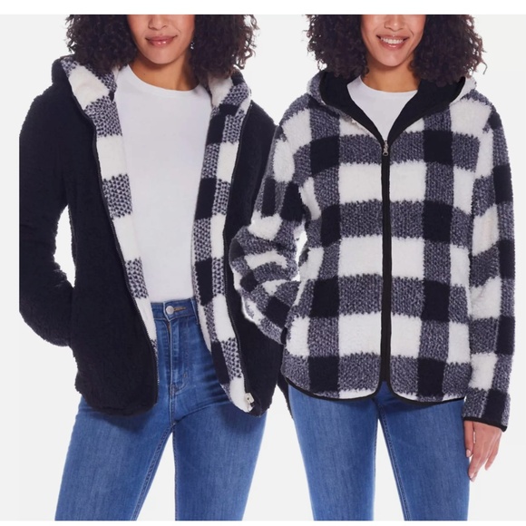 🎈SALE WEATHERPROOF Ladies Reversible ULTRA SOFT Hooded Plush Fleece Jacket NEW - Picture 1 of 8